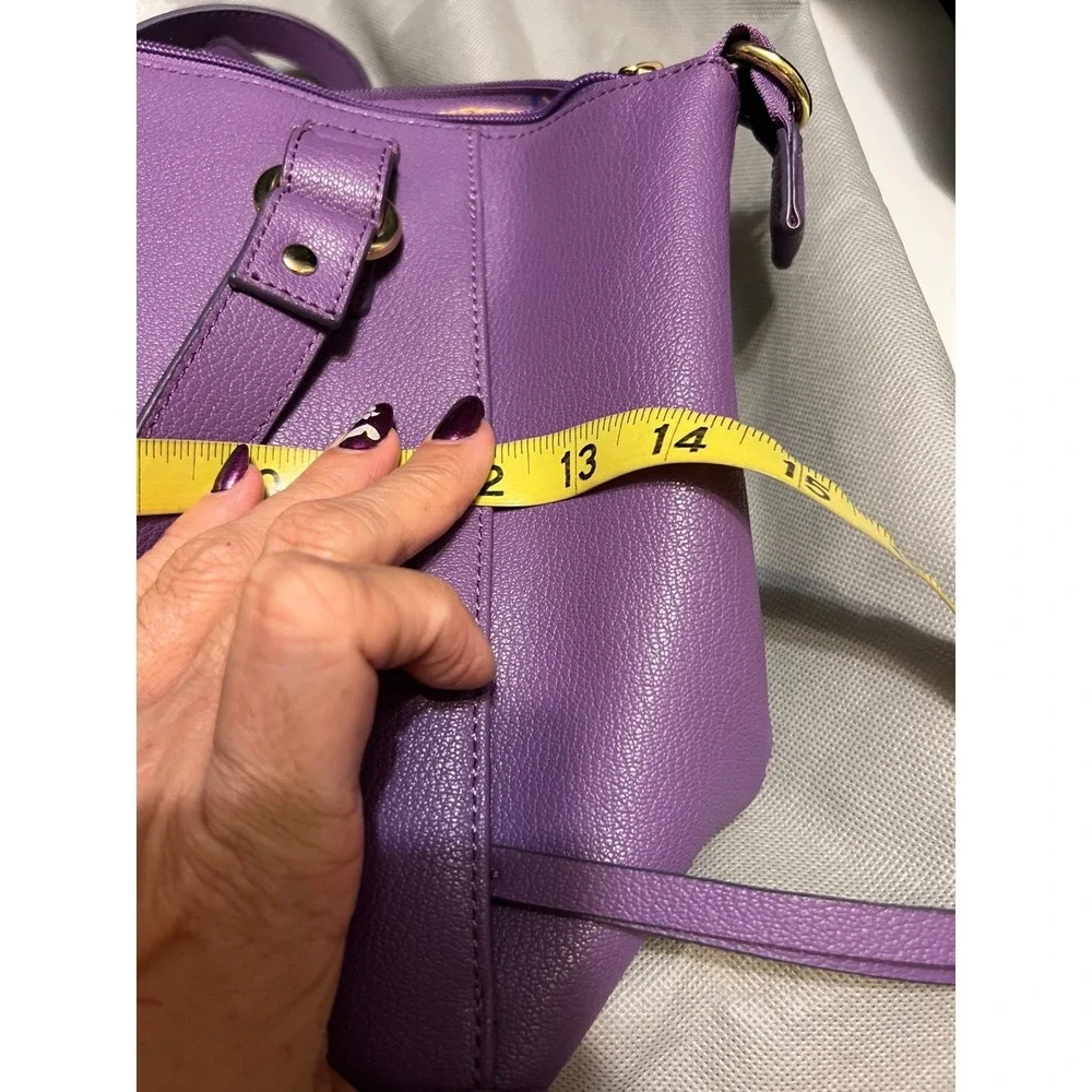 Dora Delphine Purple Leather‎ Satchel Crossbody Bag Gold Hardware Purse